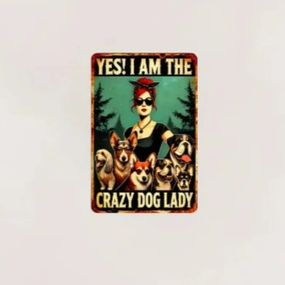 HELLOYOUNG Crazy Dog Lady Metal Sign Home Bar Cafe Decor