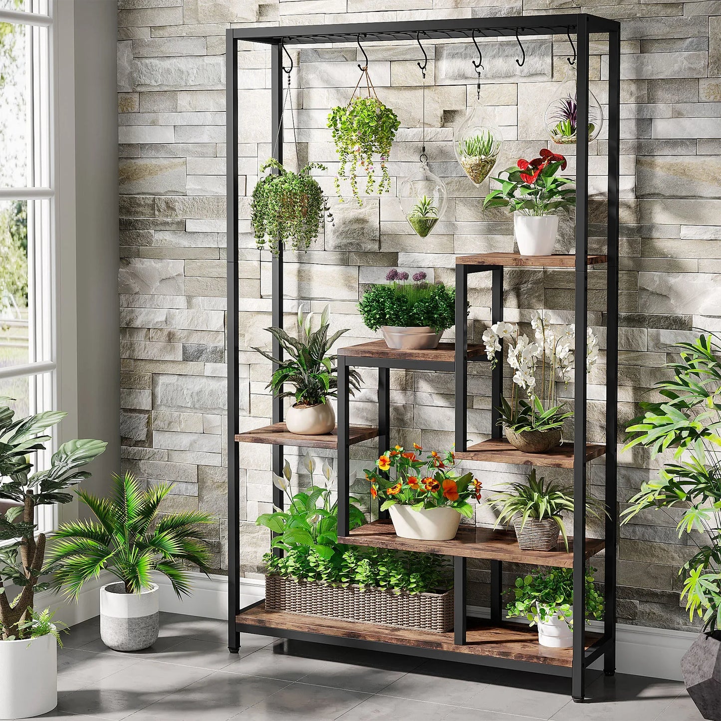 Tribesigns 5-Tier Indoor Plant Stand With Hooks