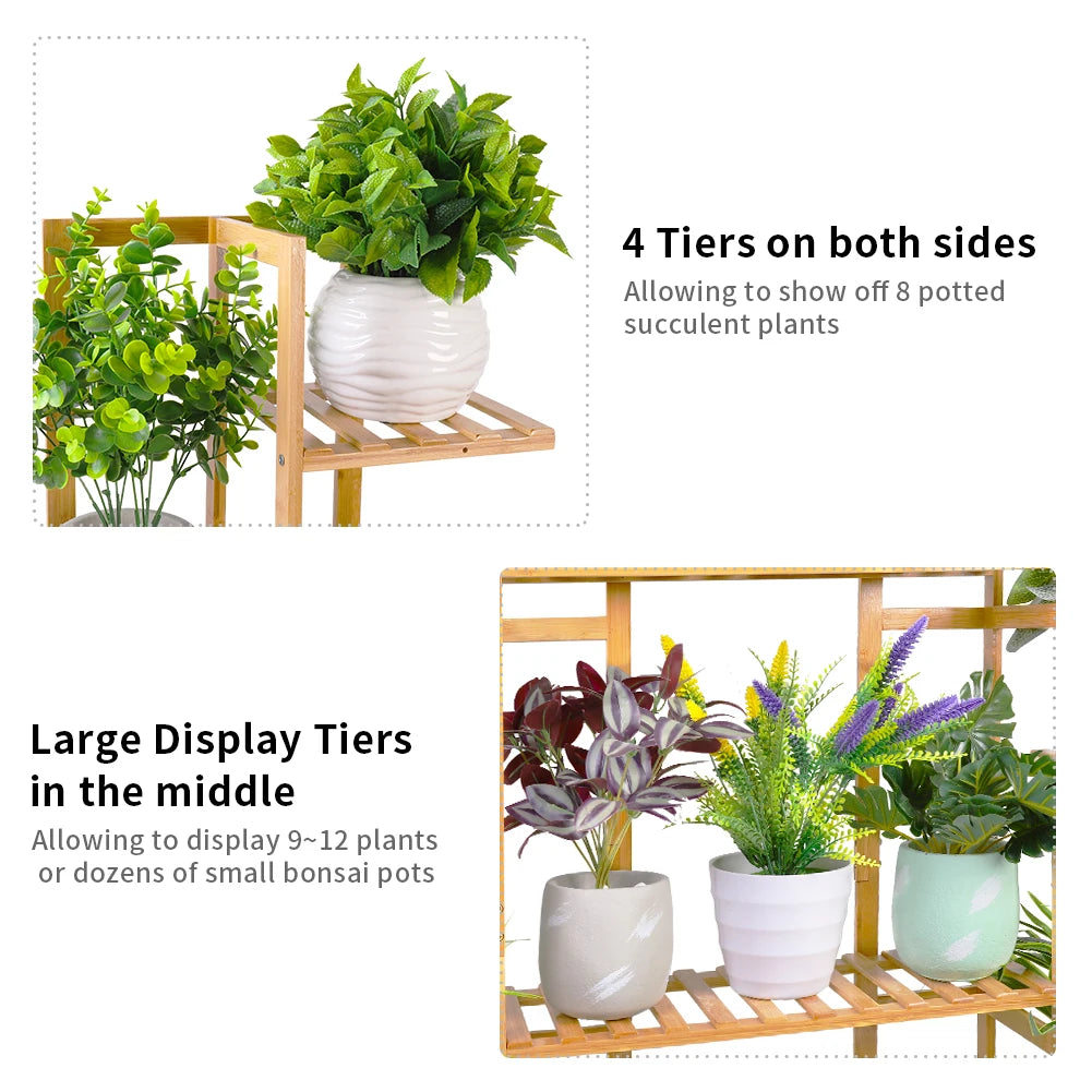 Hign-concerned 9-Tier Bamboo Plant Stand Corner Shelf Display Outdoor