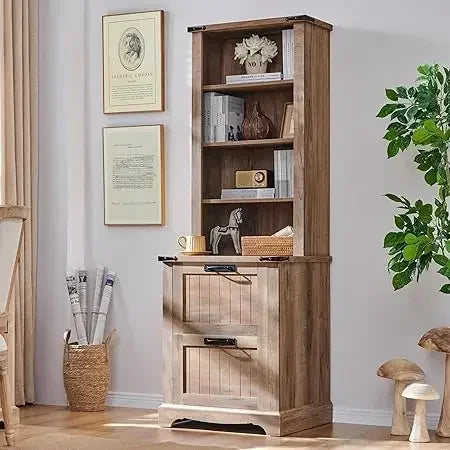 XMSJ Farmhouse Bookcase With 2 File Drawers And Shelves