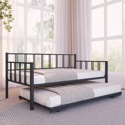 TIFICY Daybed With Backrest And Pop Up Trundle Modern Frame