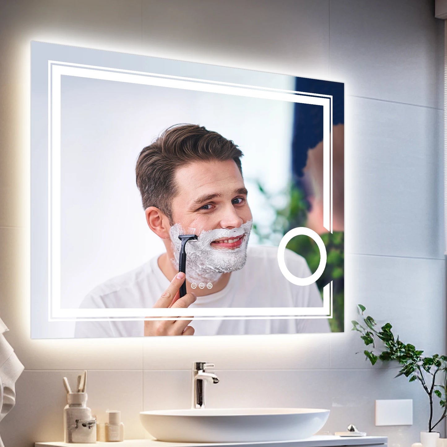 Wisfor LED Lighted Smart Bathroom Mirror ThreeTimesMagnification Front Backlit Anti-Fog