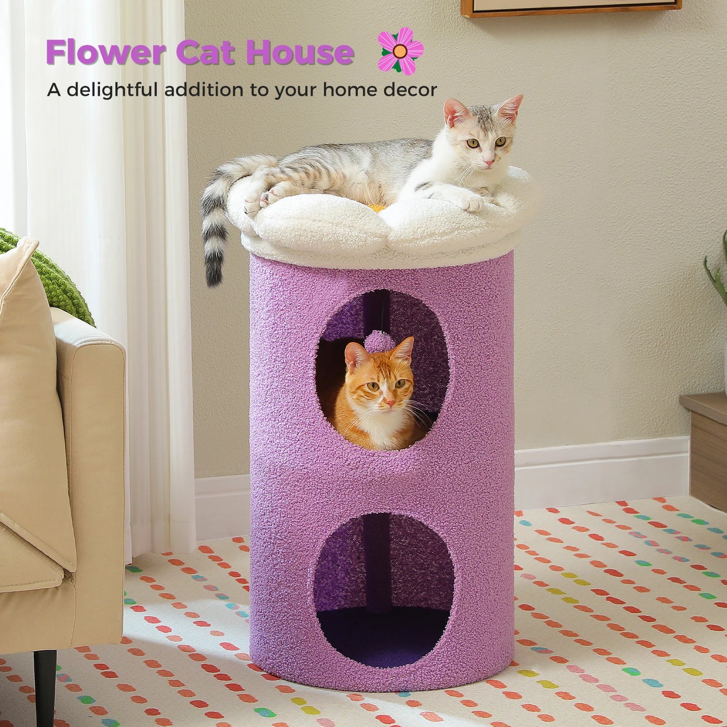 PEQULTICN Double-Deck Cat House with Cozy Condos Indoor