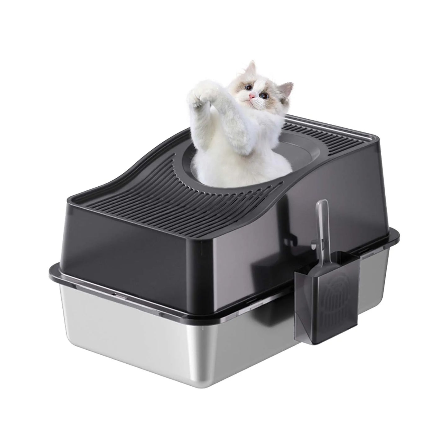 Stainless Steel Enclosed Cat Litter Box With Scoop