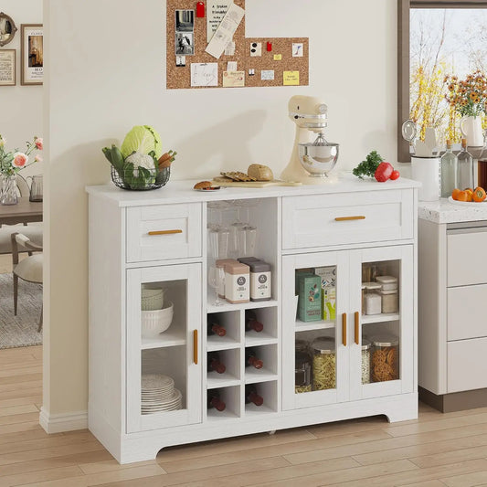 [Flash Sale, Clearance!]Sideboard Buffet Cabinet with Storage Bar Cabinet with Wine Racks Glass Doors Built-in Power Outlet Mode