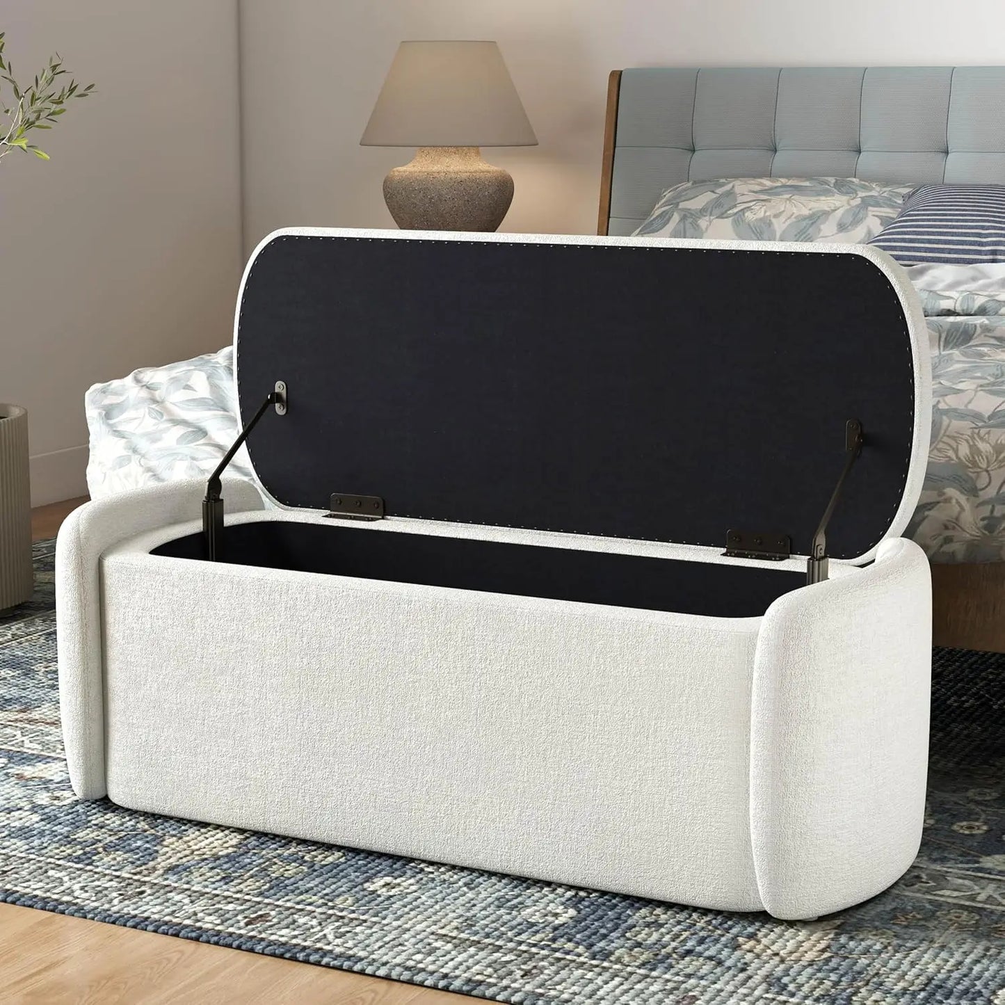 HUANZHUANG Storage Ottoman Bench Sherpa Upholstered Bedroom