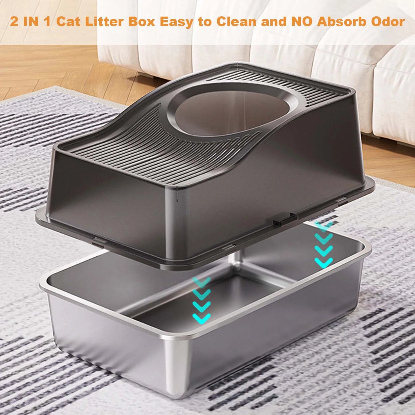 Stainless Steel Enclosed Cat Litter Box With Scoop