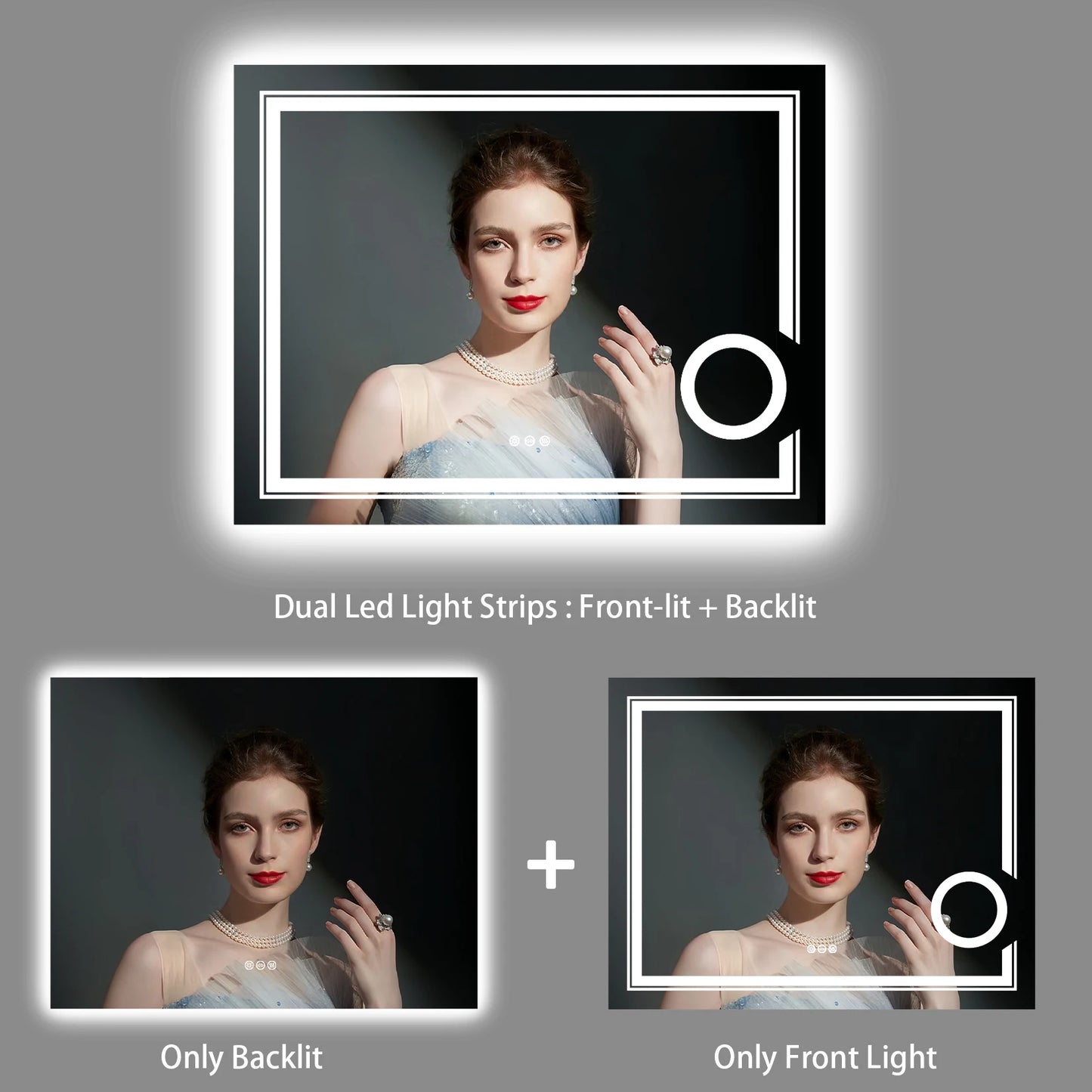 Wisfor LED Lighted Smart Bathroom Mirror ThreeTimesMagnification Front Backlit Anti-Fog