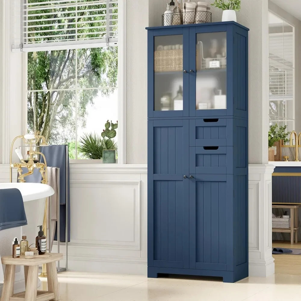 XMSJ Bathroom Storage Cabinet With Frosted Glass Doors Wooden Drawers