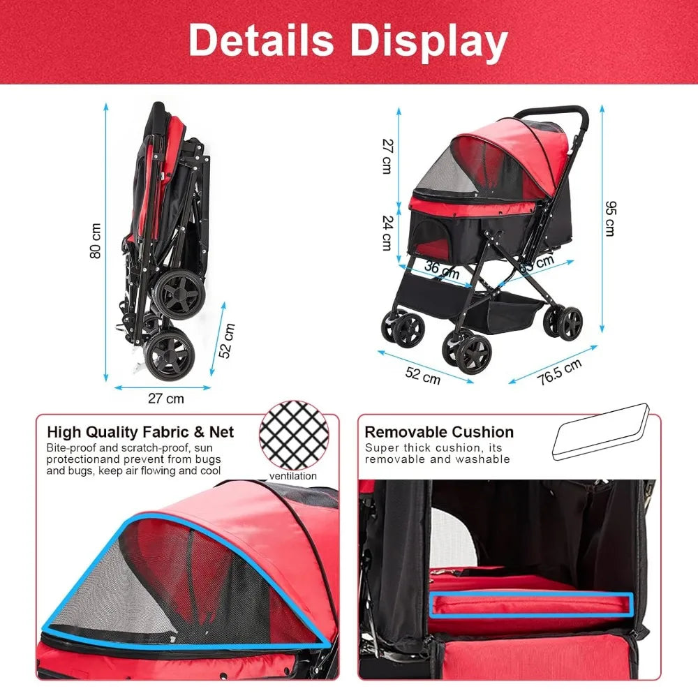 Dog Stroller For Cats And Dogs Convertible Compartment