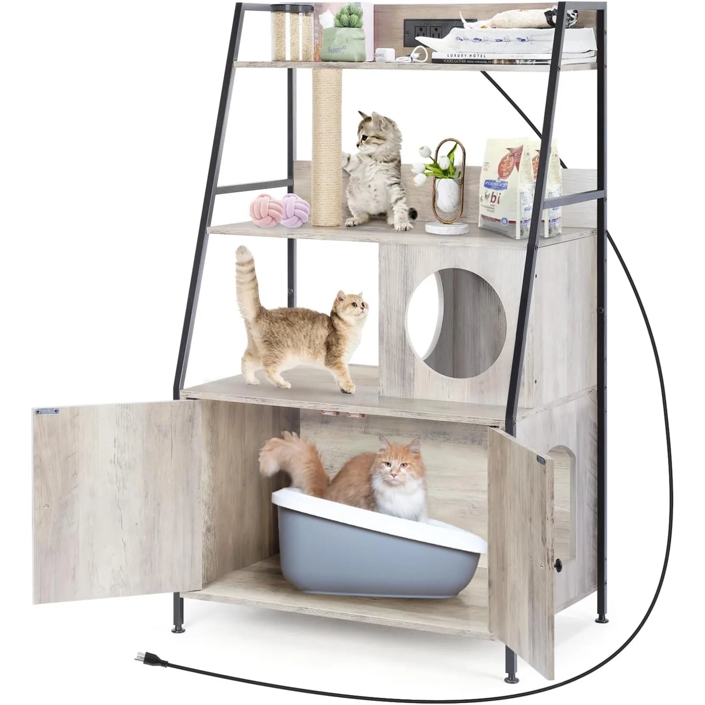 Space-Saving Tall Cat Litter Enclosure with Charging Station