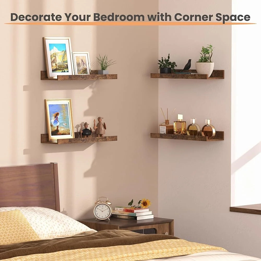 Hign Concerned Floating Wood Wall Shelves Rustic Set