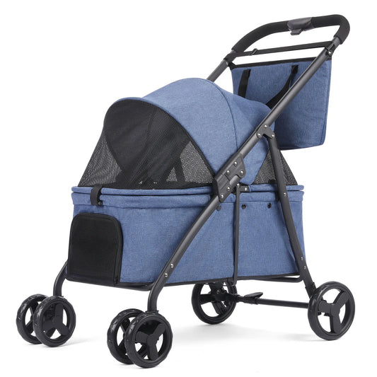 Pet Stroller With Four Wheels 80 Lb Capacity Easy Fold
