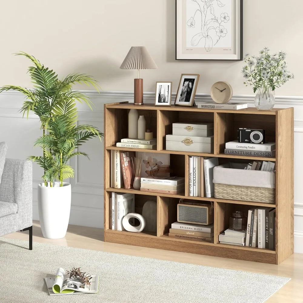 XMSJ Open Wood Bookcase 8 Shelf Display Cabinet For Home