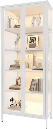 Color 5-Tier LED Glass Display Cabinet With Tempered Doors