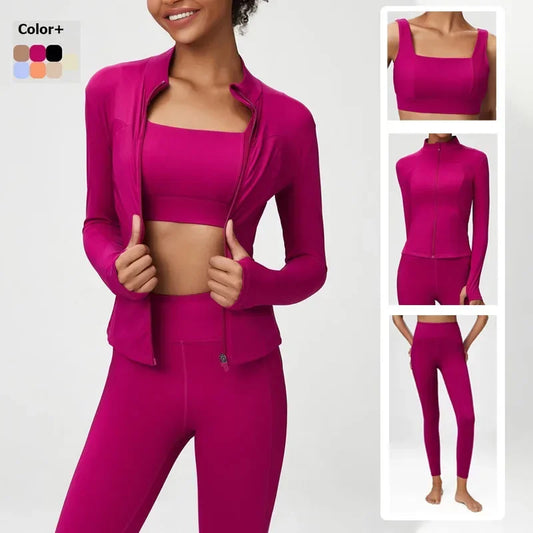 Cozokcn Women Yoga Set High Waist Leggings Jacket Pro