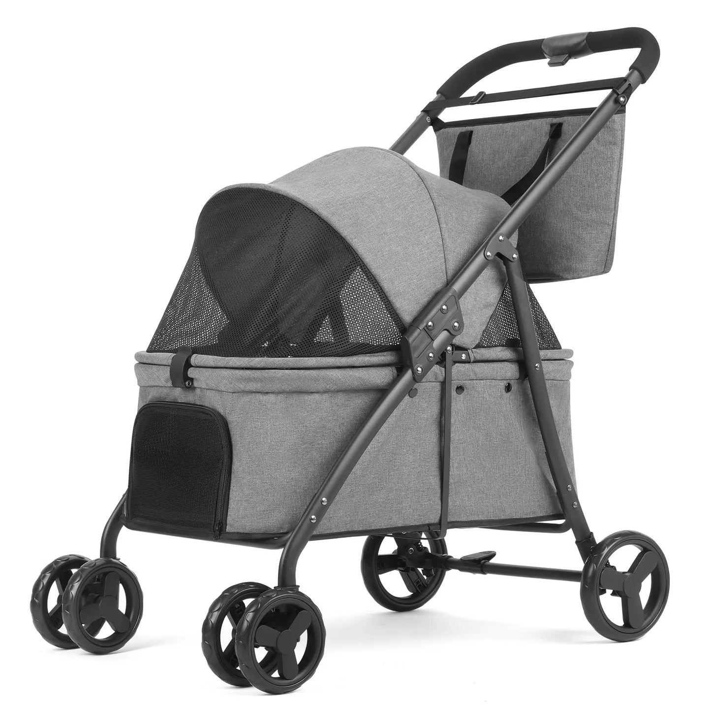 Pet Stroller With Four Wheels 80 Lb Capacity Easy Fold