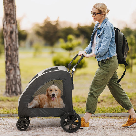 Dog Stroller Adjustable Handle Jogger Foldable Wagon 4Wheels