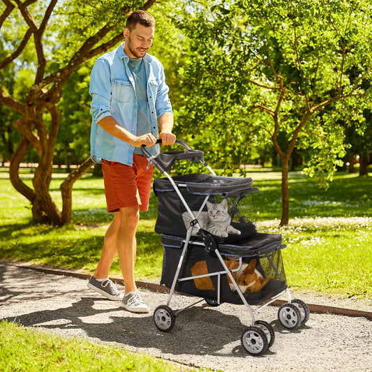 Pet Stroller For Two Dogs And Cats With Four Wheels