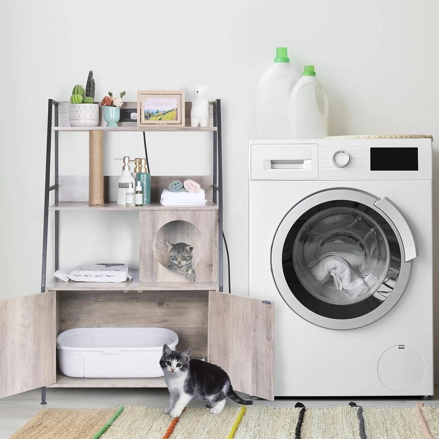 Space-Saving Tall Cat Litter Enclosure with Charging Station
