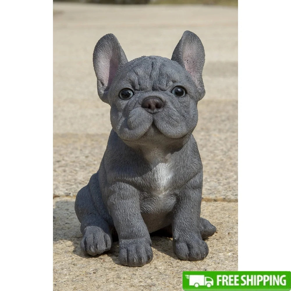 XMSJ Realistic French Bulldog Puppy Statue Polyresin Decor