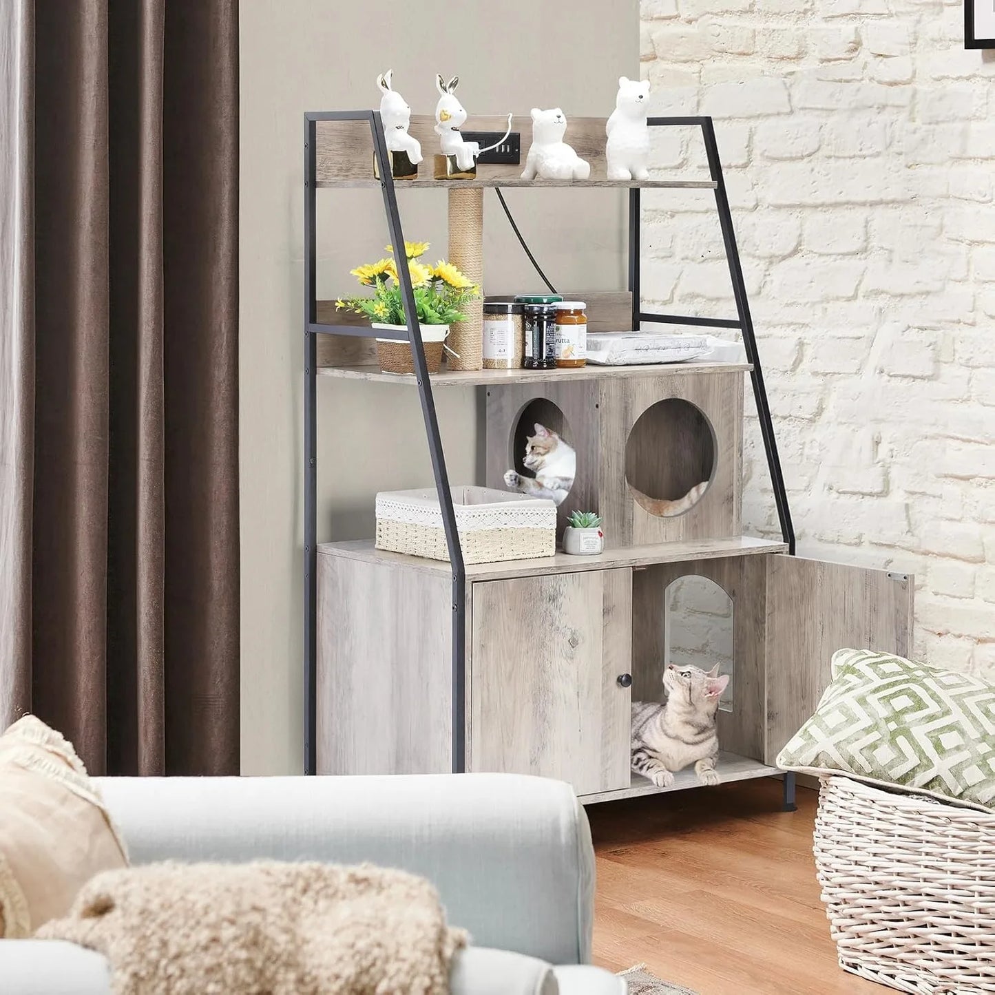 Space-Saving Tall Cat Litter Enclosure with Charging Station