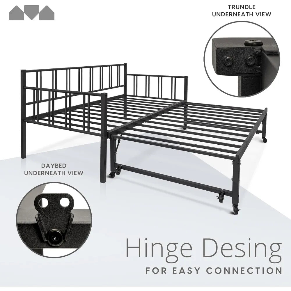 TIFICY Daybed With Backrest And Pop Up Trundle Modern Frame