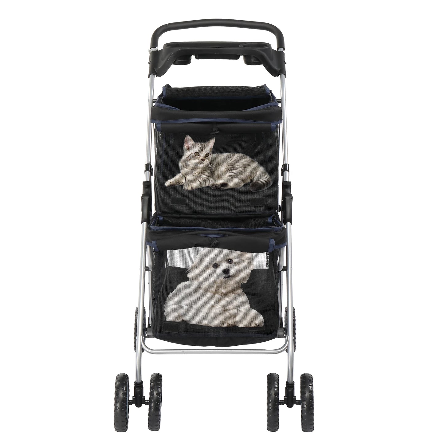 Pet Stroller For Two Dogs And Cats With Four Wheels