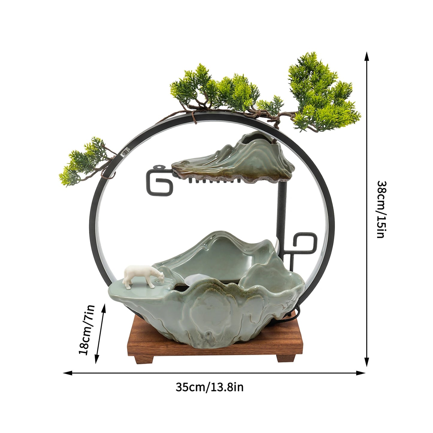Backflow Incense Holder with Water Fountain and LED Light