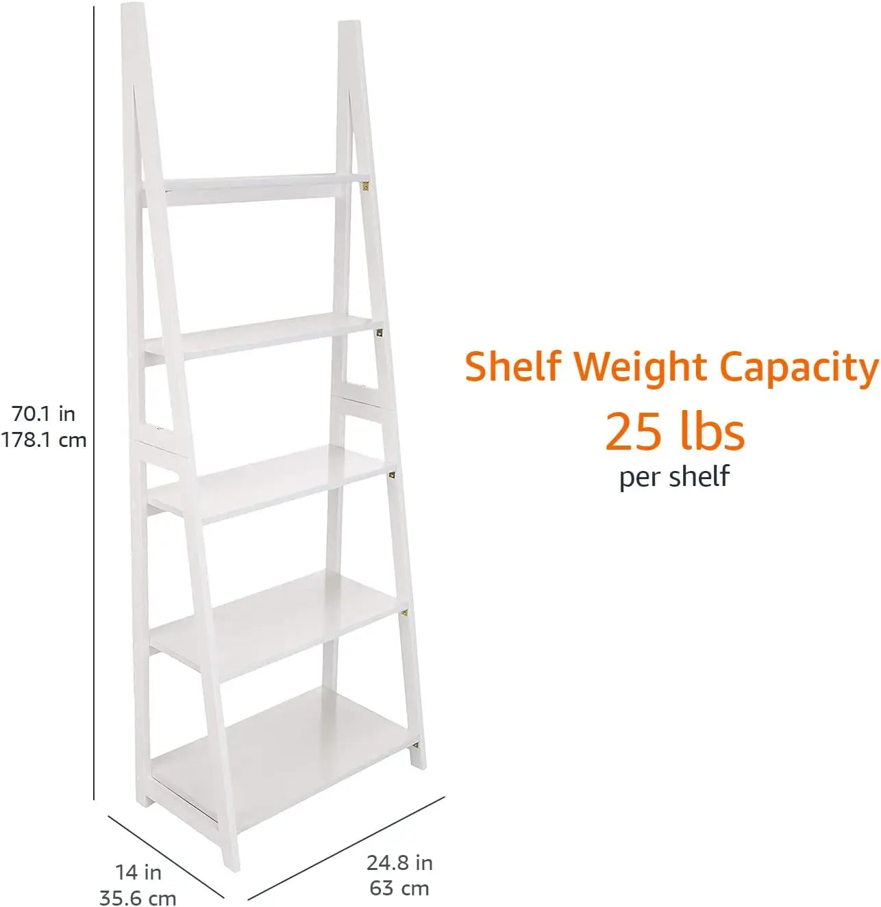 XMSJ Ladder Bookshelf Organizer Five Tier Rubberwood