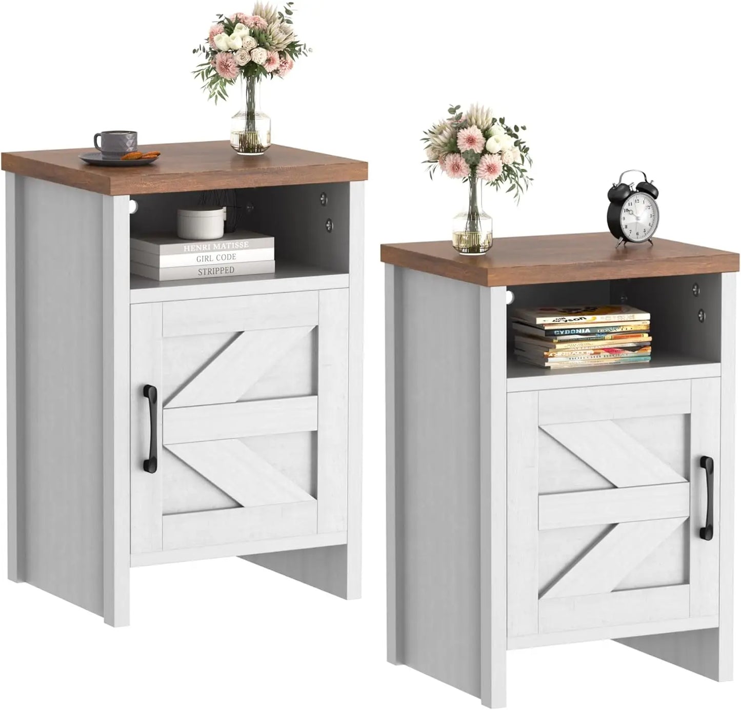XMSJ Farmhouse Nightstand Bedside Table With Barn Door