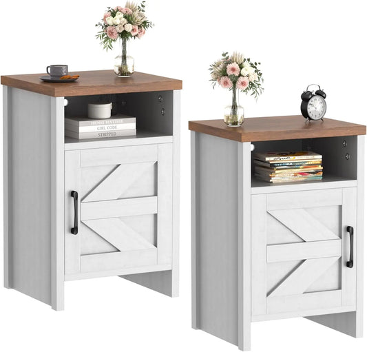 XMSJ Farmhouse Nightstand Bedside Table With Barn Door