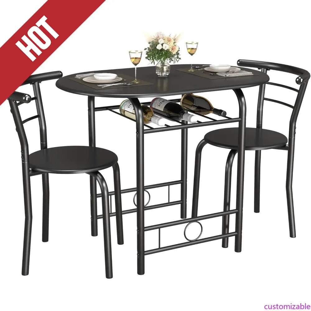 XMSJ Customizable 3-Piece Wooden Round Table and Chair Set
