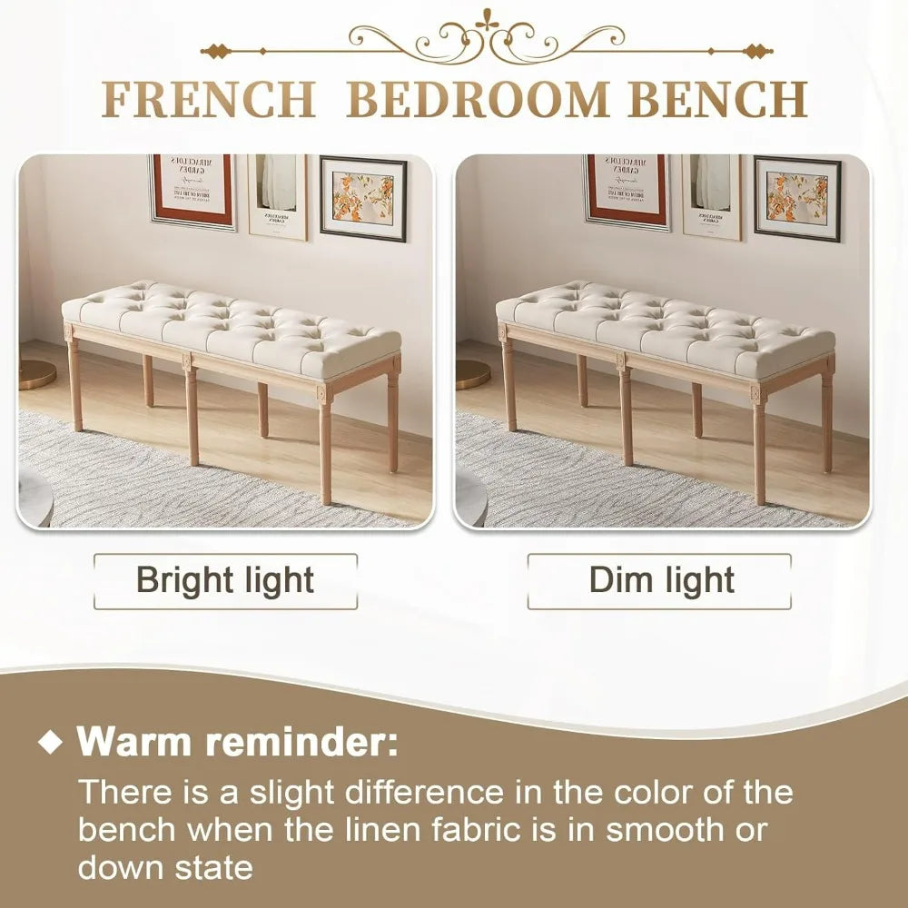 Tufted Vintage Entryway Bench Upholstered Fabric End Bed