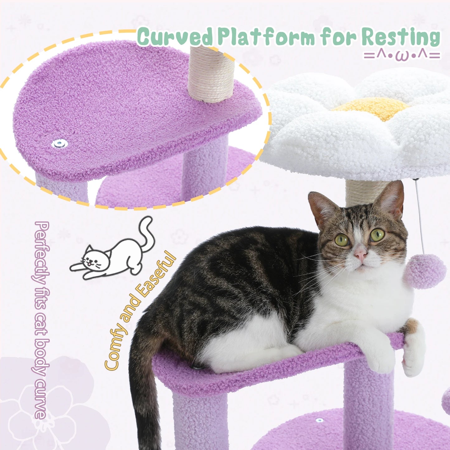PEQULTICN Flower Cat Tree Indoor Cats Three Tier Tower