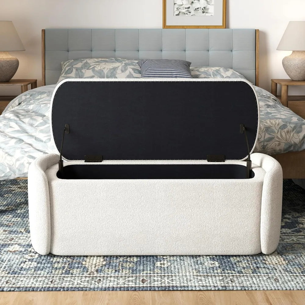 HUANZHUANG Storage Ottoman Bench Sherpa Upholstered Bedroom