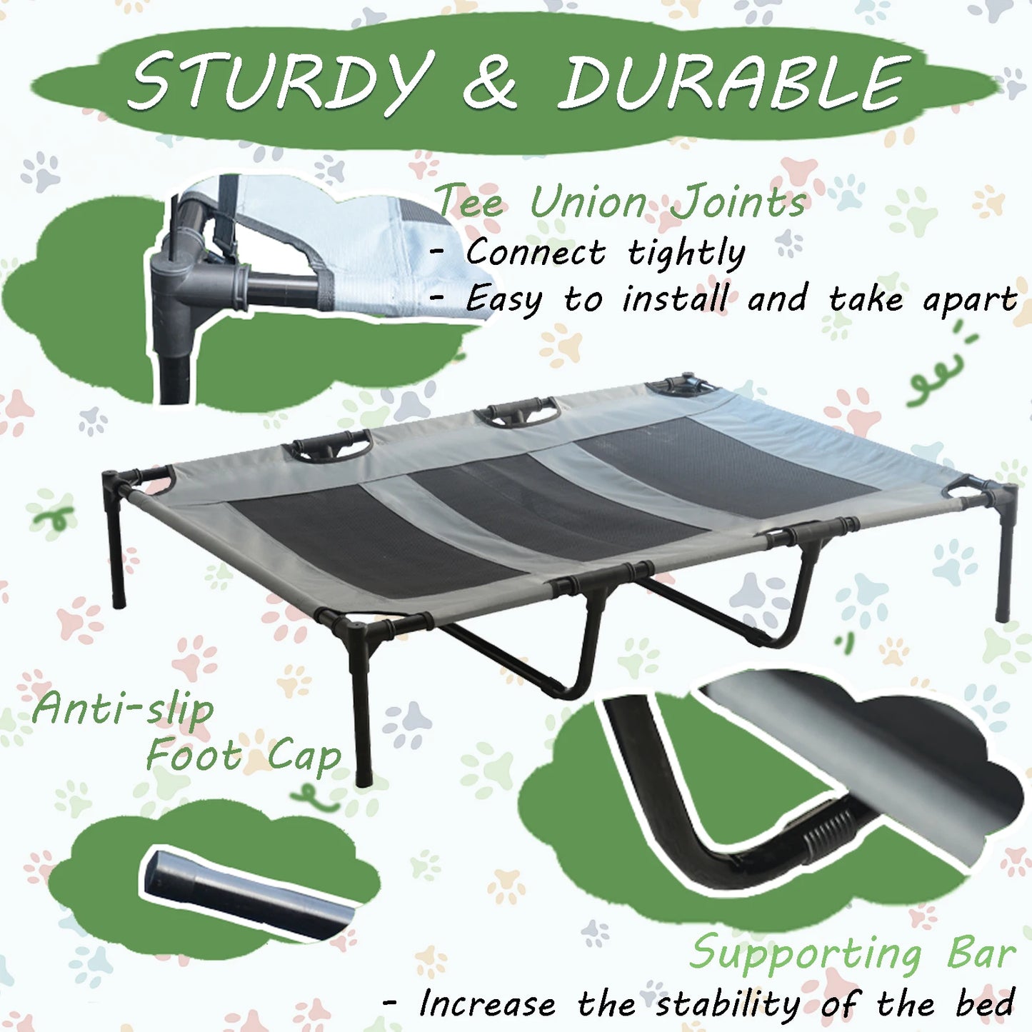 Dog Bed with Canopy Portable Anti Slip Elevated Cot