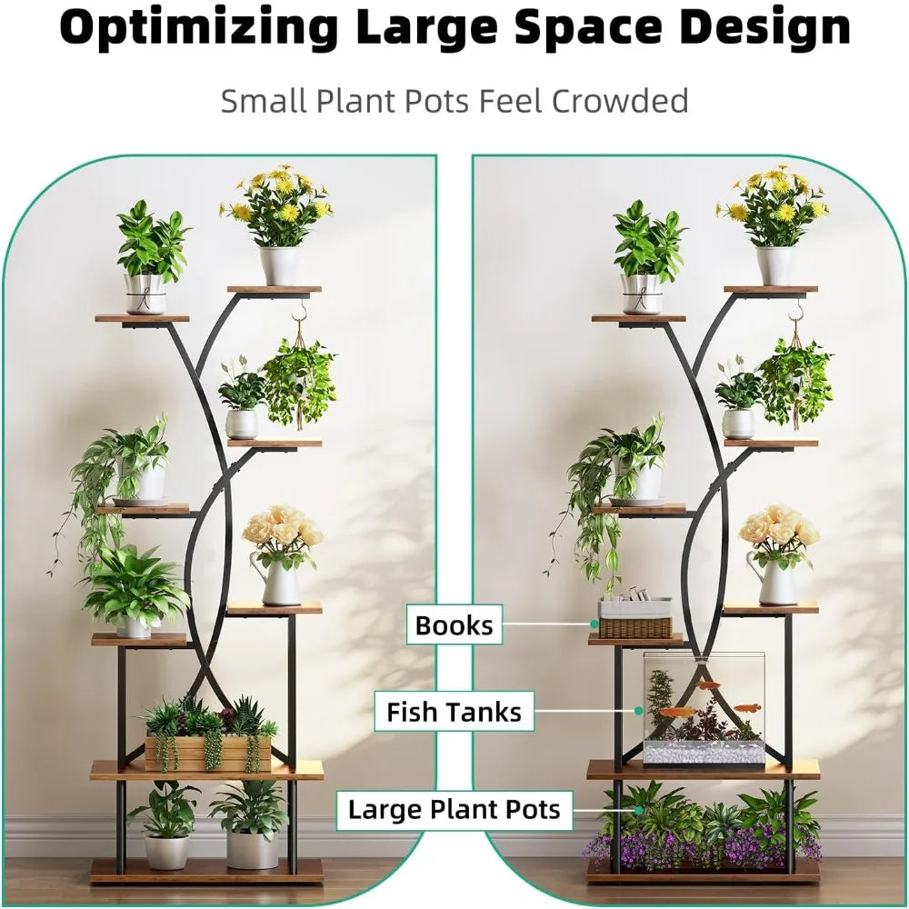 Solid-Wooden Houseplant DisplayStand EquippedWith GrowLights EightTier CornerShelving Premium Durable Wood