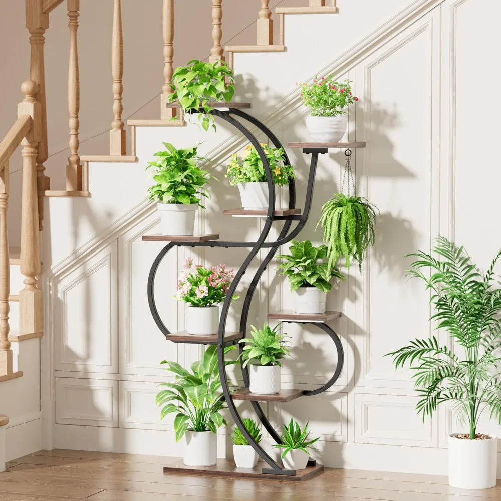 EVAWOO PremiumGradeIndoor Plant Stand With Grow Lights EightTier CornerShelvingUnit