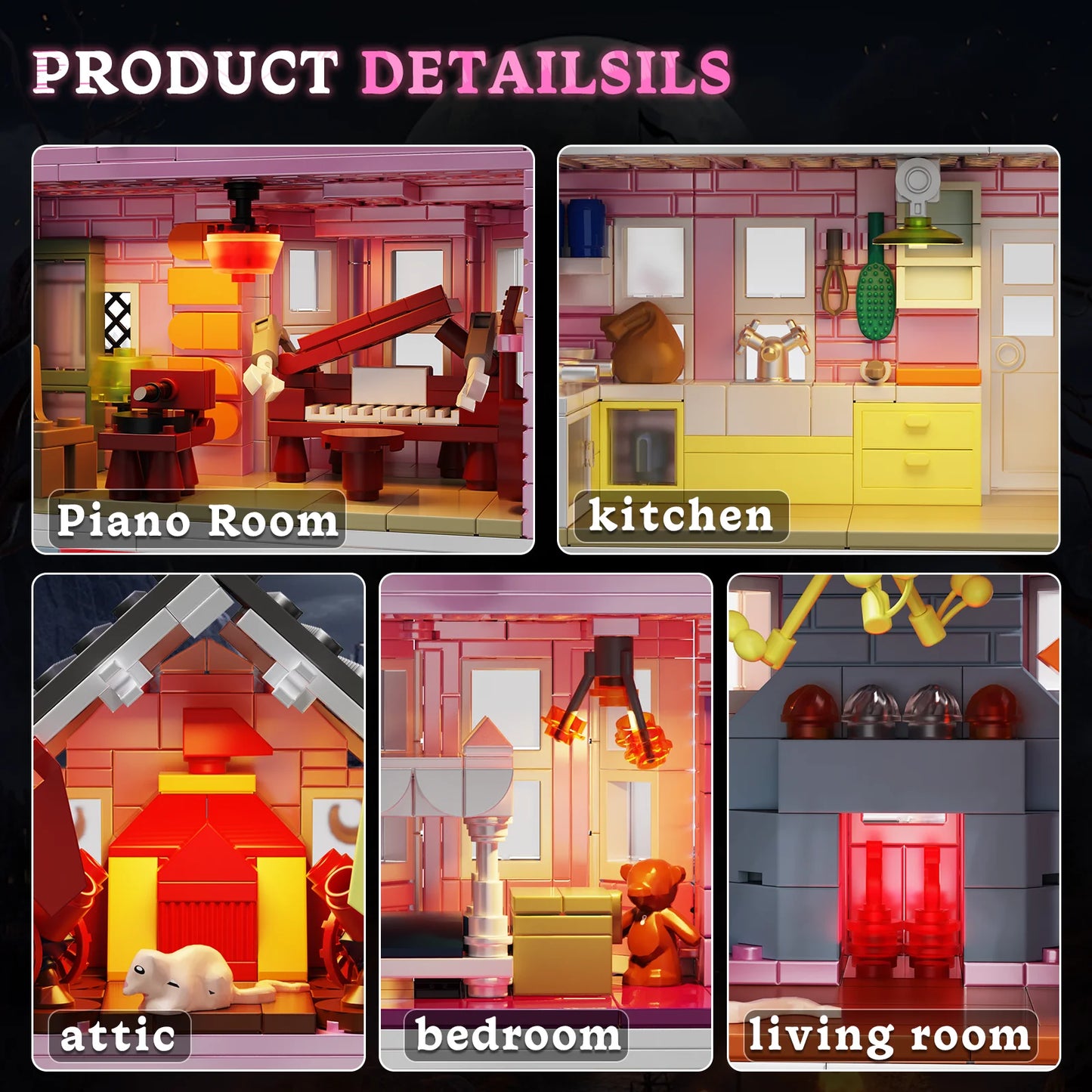 Palace Building Blocks Set With Lights Haunted House 1349pcs
