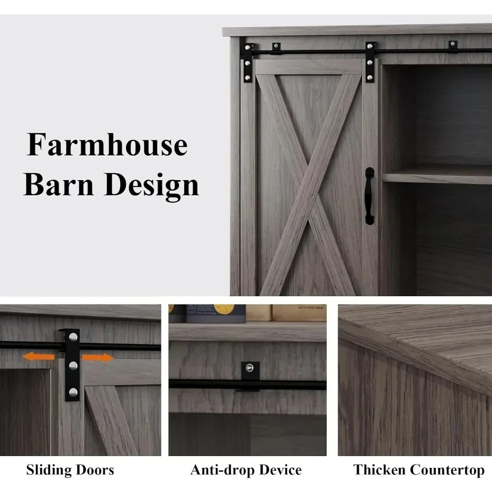 Angduo Farmhouse Coffee Bar Cabinet With Sliding Barn Door