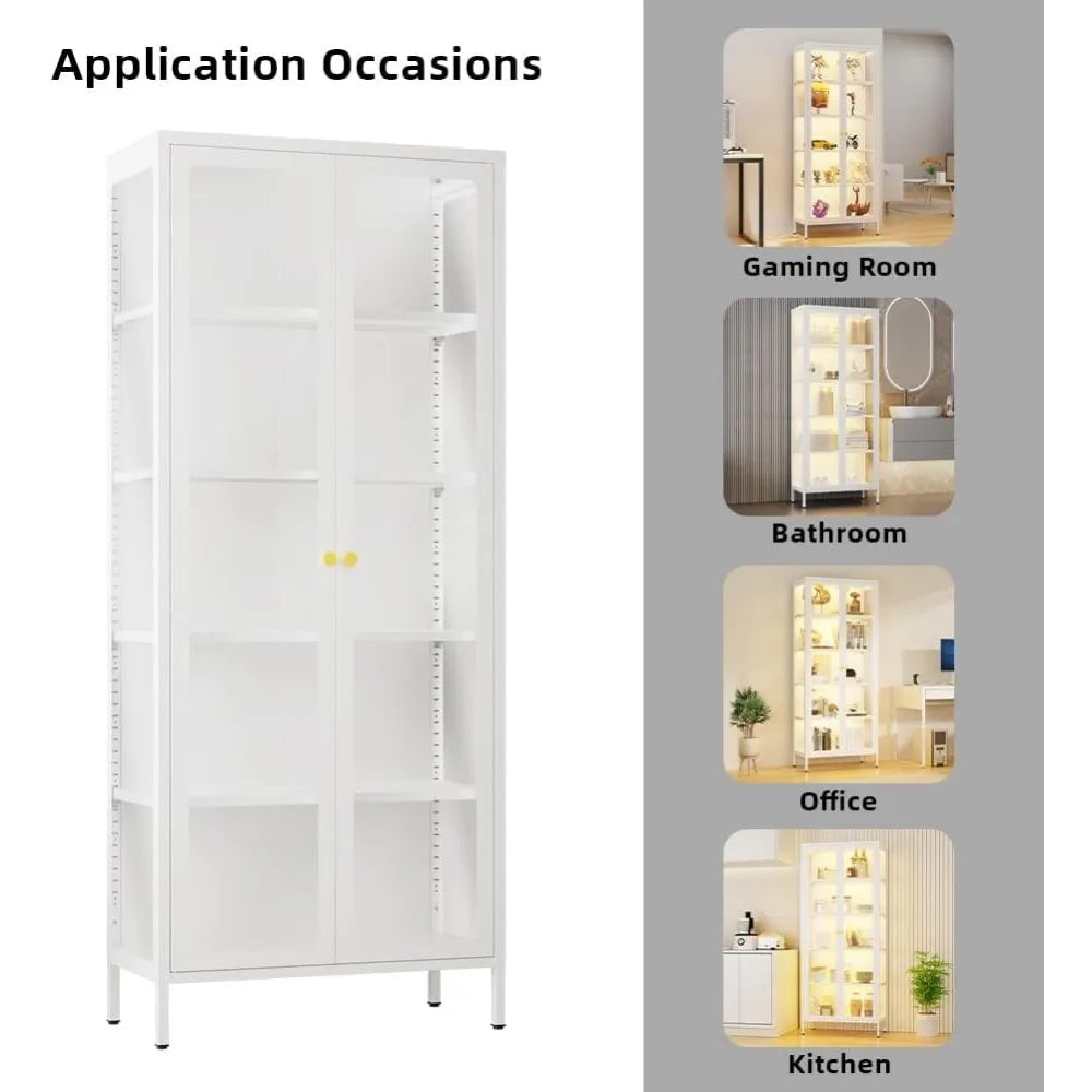 Color 5-Tier LED Glass Display Cabinet With Tempered Doors