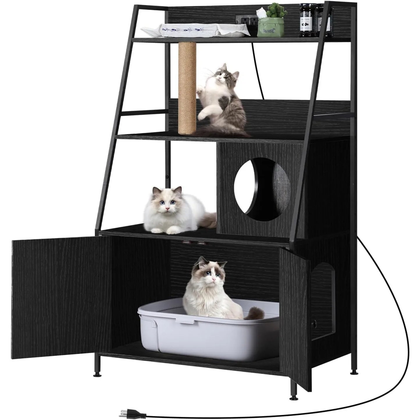 Space-Saving Tall Cat Litter Enclosure with Charging Station