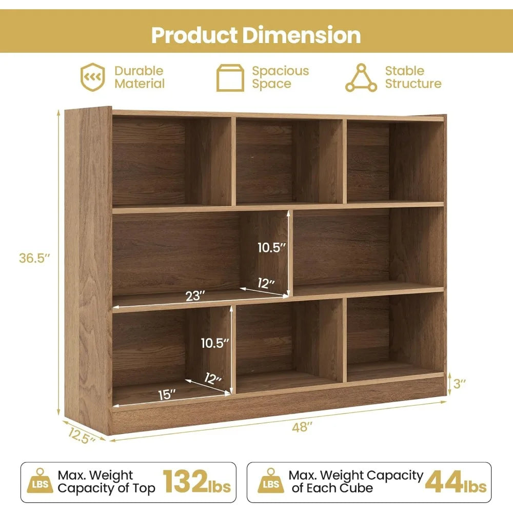 XMSJ Open Wood Bookcase 8 Shelf Display Cabinet For Home