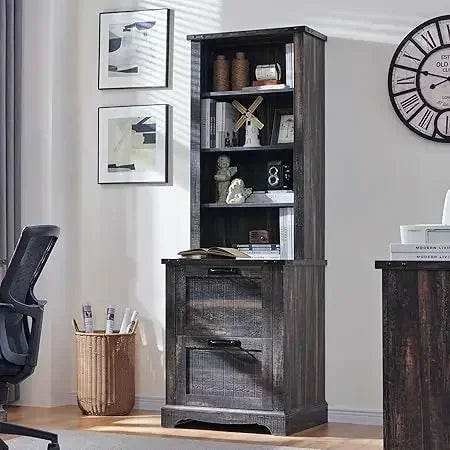XMSJ Farmhouse Bookcase With 2 File Drawers And Shelves