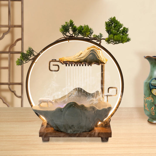 Backflow Incense Holder with Water Fountain and LED Light