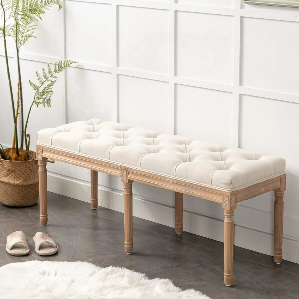Tufted Vintage Entryway Bench Upholstered Fabric End Bed