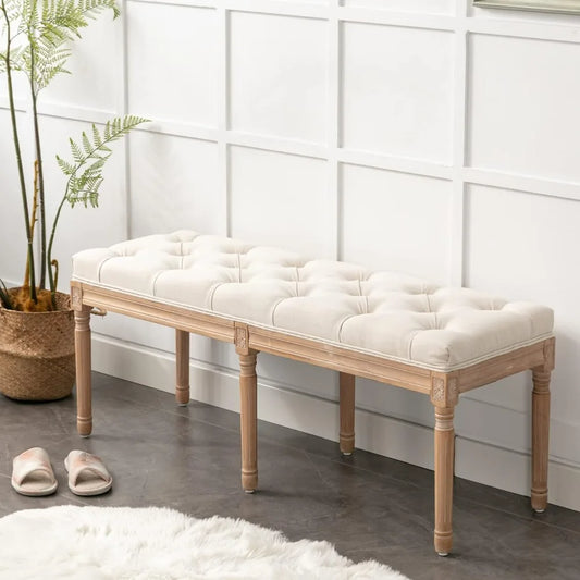Tufted Vintage Entryway Bench Upholstered Fabric End Bed
