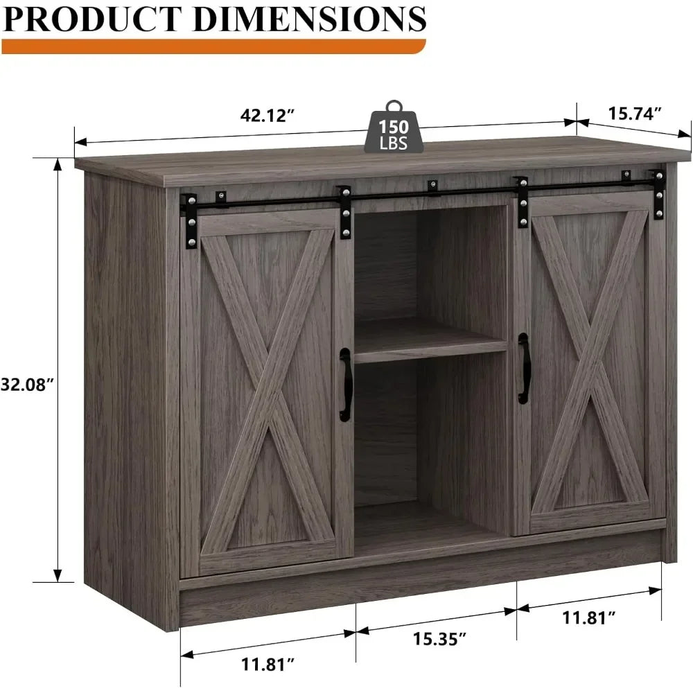 Angduo Farmhouse Coffee Bar Cabinet With Sliding Barn Door
