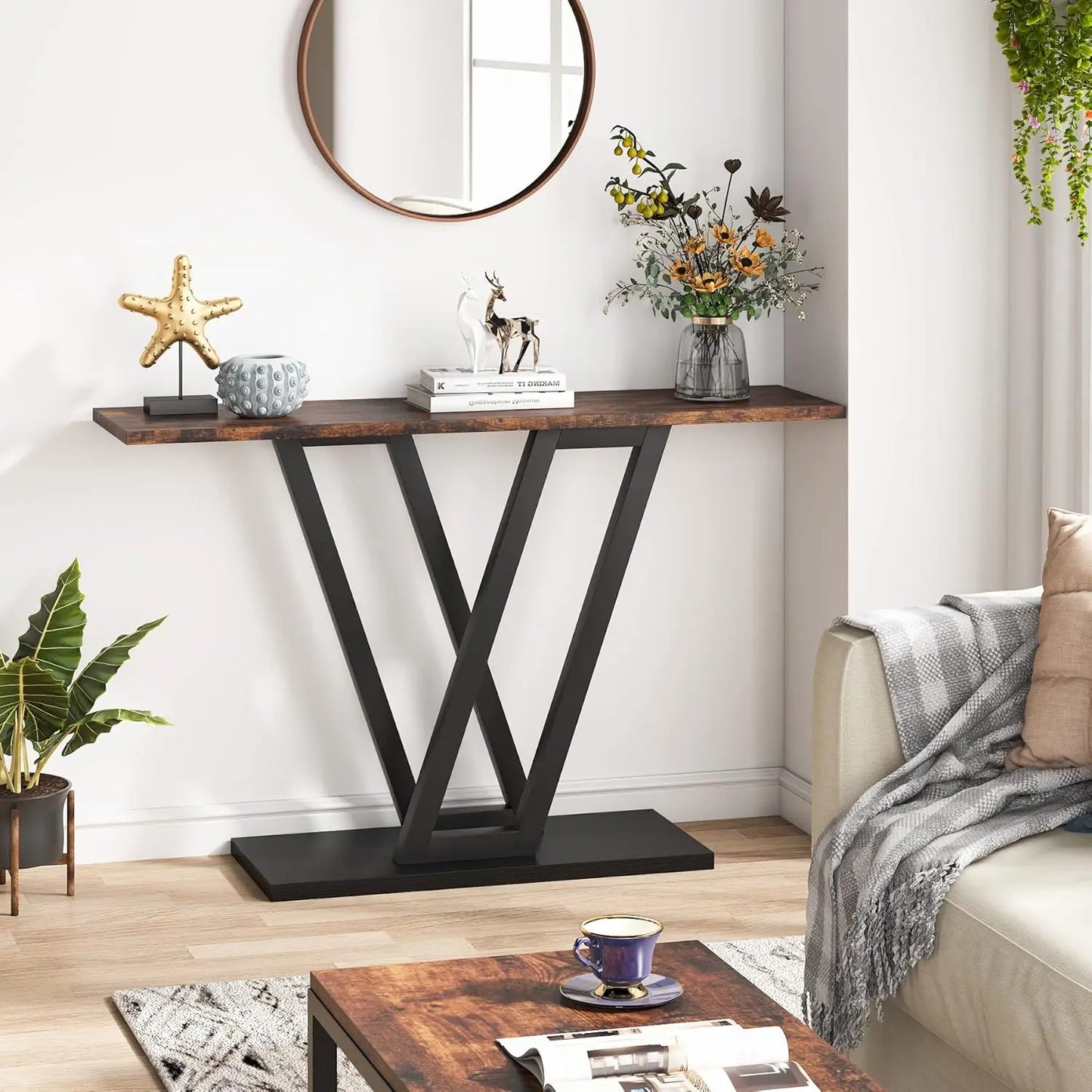 XMSJ Console Table Industrial Hallway Entryway Metal Frame